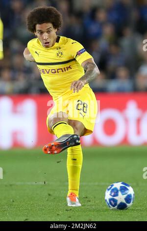 Axel Witsel di Dortmund ha mostrato in azione durante una partita tra la squadra di calcio belga Club Brugge KV e il club tedesco Borussia Dortmund, a Brugge, martedì 18 settembre 2018, giorno uno della UEFA Champions League, nel gruppo A. BELGA FOTO BRUNO FAHY Foto Stock