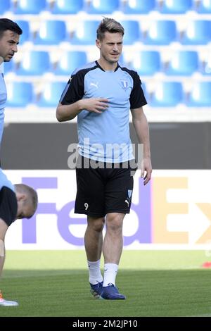 Il forward Markus Rosenberg di Malmo FF è stato raffigurato durante un allenamento del club svedese Malmo FF, mercoledì 19 settembre 2018 a Genk. Domani Malmo FF incontrerà la squadra di calcio belga KRC Genk il primo giorno della tappa di gruppo della UEFA Europa League. FOTO DI BELGA YORICK JANSENS Foto Stock