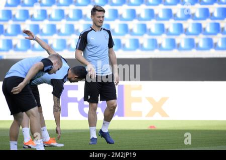 Il forward Markus Rosenberg di Malmo FF è stato raffigurato durante un allenamento del club svedese Malmo FF, mercoledì 19 settembre 2018 a Genk. Domani Malmo FF incontrerà la squadra di calcio belga KRC Genk il primo giorno della tappa di gruppo della UEFA Europa League. FOTO DI BELGA YORICK JANSENS Foto Stock