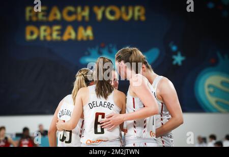 Belgian Cats pictured durante una partita di basket tra la nazionale belga Cats e il Giappone, domenica 23 settembre 2018 a Tenerife, Spagna, la seconda partita della fase di gruppo della Coppa del mondo di Donne, nel gruppo C. BELGA FOTO VIRGINIE LEFOUR Foto Stock