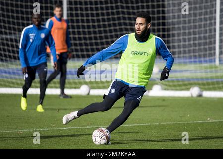 Dylan Bronn di Gent è stato raffigurato durante una sessione di allenamento della squadra di calcio belga KAA Gent, mercoledì 31 ottobre 2018 a Gent. FOTO DI BELGA JASPER JACOBS Foto Stock