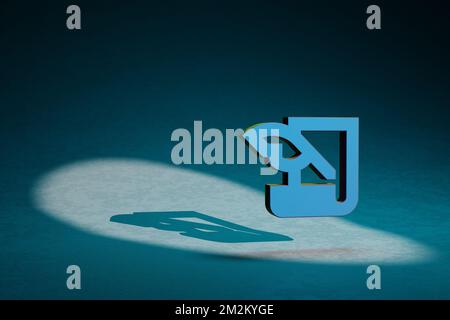 Belle illustrazioni astratte Storia icona simbolo piuma su sfondo blu scuro. illustrazione del rendering 3d. Motivo di sfondo per il disegno. Foto Stock