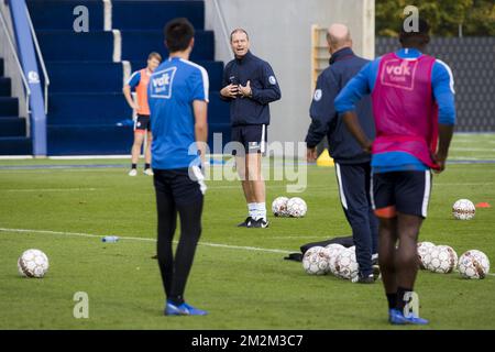 Gent's head coach Jess Thorup reacts during a training session of Belgian soccer team KAA Gent, Tuesday 06 November 2018, in Gent. BELGA PHOTO JASPER JACOBS Stock Photo