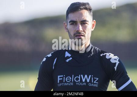 Gli Stergos Marinos di Charleroi hanno illustrato durante la sessione di allenamento mattutina il secondo giorno del campo di allenamento invernale della squadra di calcio belga di prima divisione Sporting Charleroi, a Valencia, Spagna, domenica 06 gennaio 2019. FOTO DI BELGA LAURIE DIEFFEMBACQ Foto Stock