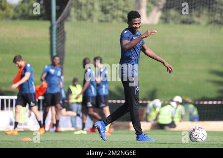 Emmanuel Bonaventure Dennis del Club, nella foto del secondo giorno del campo di allenamento invernale della squadra di calcio belga di prima divisione Club Brugge, in Qatar, lunedì 07 gennaio 2019. FOTO DI BELGA BRUNO FAHY Foto Stock