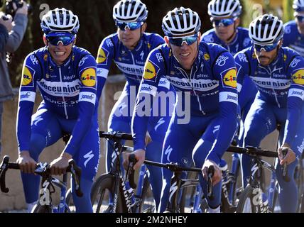 Spanish Enric Mas of Quick-Step Floors and Belgian Tim Declercq of Quick-Step Floors pictured during a training session of Belgian cycling team Deceuninck - Quick-Step, in Calpe, Spain, Tuesday 08 January 2019. BELGA PHOTO ERIC LALMAND Stock Photo