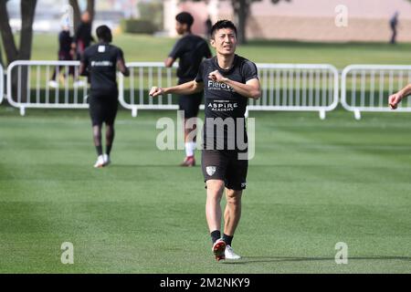 Yuta Toyokawa di Eupen, nella foto del terzo giorno del campo di allenamento invernale della squadra di calcio belga KAS Eupen, in Qatar, giovedì 10 gennaio 2019. FOTO DI BELGA BRUNO FAHY Foto Stock