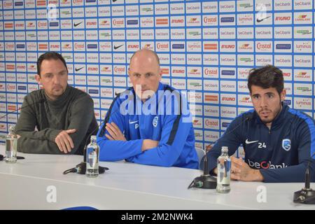 Il capo allenatore di Genk Philippe Clement e Alejandro Pozuelo di Genk hanno illustrato in una conferenza stampa per la proroga del contratto di Pozuelo a Genk, mercoledì 16 gennaio 2019. FOTO DI BELGA JORIS VLIEGEN Foto Stock