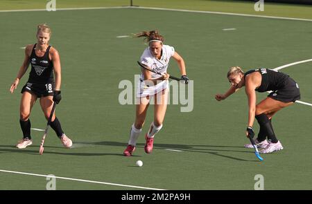 Aline FBE, in Belgio, è stata raffigurata in azione durante una partita di hockey della Pro League tra la Nuova Zelanda e le Panthers rosse belghe ad Auckland, in Nuova Zelanda, venerdì 01 febbraio 2019. BELGA FOTO BEN CAMPBELL Foto Stock