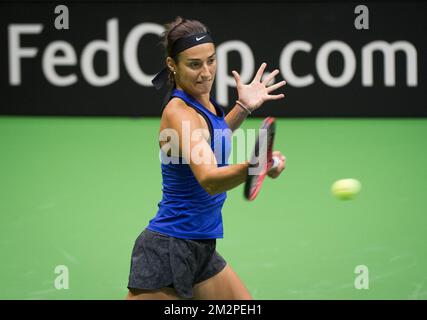 Il francese Caroline Garcia ha illustrato durante una sessione di allenamento, in vista della quater-finale del gioco della Fed Cup tra Belgio e Francia, nel World Group, mercoledì 06 febbraio 2019, a Liegi. BELGA FOTO BENOIT DOPPAGNE Foto Stock