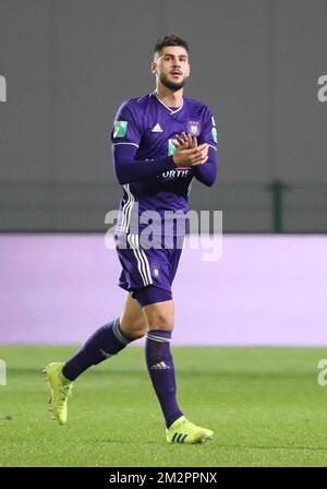 Anderlecht's Elias Cobbaut pictured during a soccer match between Royal Antwerp FC and RSC Anderlecht, Sunday 17 February 2019 in Antwerp, on the 26th day of the 'Jupiler Pro League' Belgian soccer championship season 2018-2019. BELGA PHOTO VIRGINIE LEFOUR Stock Photo