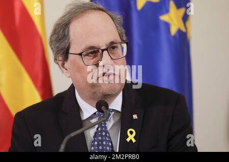 Il Presidente della Catalogna Quim Torra ha fatto una foto durante una conferenza stampa a Bruxelles, lunedì 18 febbraio 2019. FOTO DI BELGA THIERRY ROGE Foto Stock