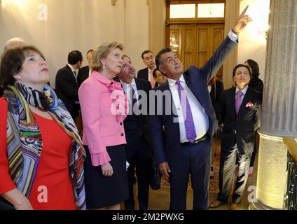 Regione di Bruxelles Segretario di Stato Cecile Jodogne , Principessa Astrid del Belgio e Jaime Rodriguez Calderon, Governatore di Nuevo Leon nella foto, durante un incontro con il governatore della provincia di Nuevo Leon, il quinto giorno di una missione economica belga in Messico, giovedì 21 febbraio 2019, a Monterrey. Diversi ministri federali e regionali accompagnano la principessa in una missione economica in Messico dal 17 al 24 febbraio. FOTO DI BELGA ERIC LALMAND Foto Stock