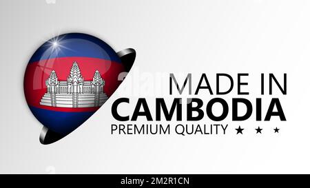 Realizzato in Cambogia grafica ed etichetta. Elemento di impatto per l'uso che si desidera fare di esso. Illustrazione Vettoriale