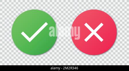 Accettato/rifiutato, approvato/non approvato, Sì/No, corretto/errato, Verde/Rosso, Corretto/Falso, OK/non OK - simboli dei contrassegni vettoriali in verde e rosso. eps 10 Illustrazione Vettoriale