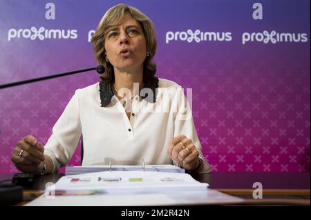 Dominique Leroy, CEO di Proximus, ha illustrato nel corso di una conferenza stampa per annunciare i risultati di Proximus, 2018 anni, a Bruxelles, venerdì 01 marzo 2019. FOTO DI BELGA JASPER JACOBS Foto Stock