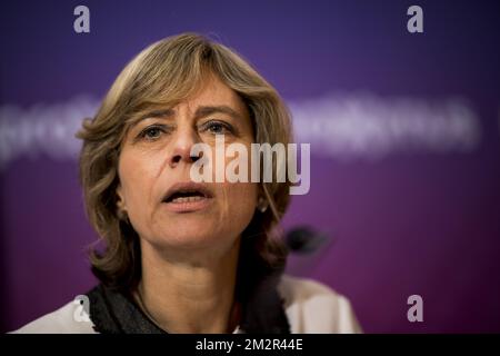 Dominique Leroy, CEO di Proximus, ha illustrato nel corso di una conferenza stampa per annunciare i risultati di Proximus, 2018 anni, a Bruxelles, venerdì 01 marzo 2019. FOTO DI BELGA JASPER JACOBS Foto Stock