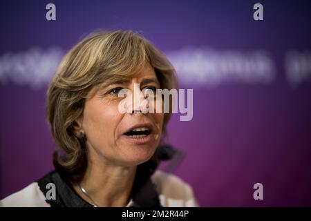 Dominique Leroy, CEO di Proximus, ha illustrato nel corso di una conferenza stampa per annunciare i risultati di Proximus, 2018 anni, a Bruxelles, venerdì 01 marzo 2019. FOTO DI BELGA JASPER JACOBS Foto Stock