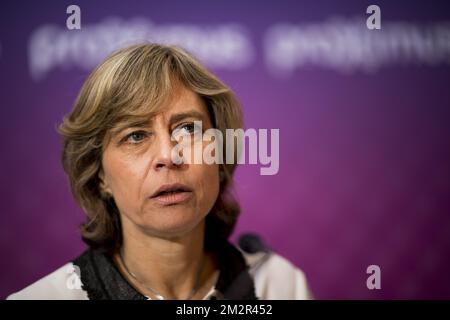 Dominique Leroy, CEO di Proximus, ha illustrato nel corso di una conferenza stampa per annunciare i risultati di Proximus, 2018 anni, a Bruxelles, venerdì 01 marzo 2019. FOTO DI BELGA JASPER JACOBS Foto Stock