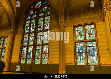 Amsterdam, Paesi Bassi. Dicembre 2022. Vetrate al Rijksmuseum di Amsterdam. Foto di alta qualità Foto Stock