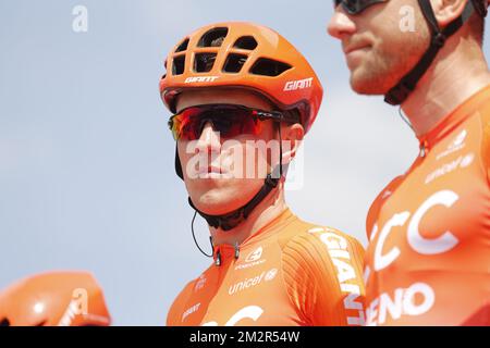 Belga Serge Pauwels del CCC Team nella foto finale della gara ciclistica 'UAE Tour' 2019, a 145 km dal Dubai Safari Park a City Walk, Emirati Arabi Uniti, sabato 02 marzo 2019. L'edizione di quest'anno si svolgerà dal 24 febbraio al 2 marzo. FOTO DI BELGA YUZURU SUNADA FRANCE OUT Foto Stock