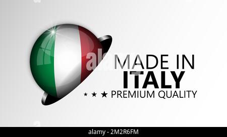 Grafica ed etichetta Made in Italy. Elemento di impatto per l'uso che si desidera fare di esso. Illustrazione Vettoriale