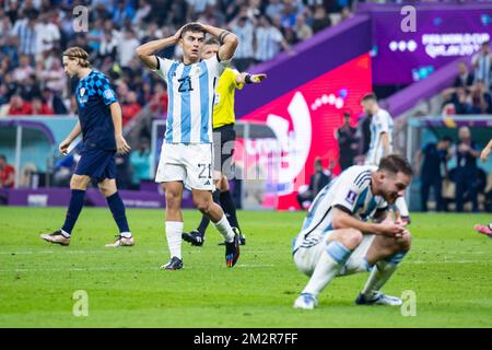 Lusail, Qatar. 13th Dec, 2022. Soccer: World Cup, Argentina - Croatia, final round, semifinal, Lusail Stadium, Argentina's Paulo Dybala (2nd from left) reacts in the game. Credit: Tom Weller/dpa/Alamy Live News Stock Photo