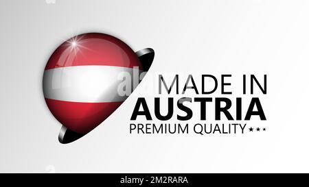 Made in Austria grafica ed etichetta. Elemento di impatto per l'uso che si desidera fare di esso. Illustrazione Vettoriale