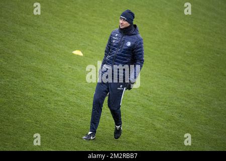 L'allenatore capo di Gent, Jess Thorup, è stato raffigurato durante una sessione di allenamento della squadra di calcio belga KAA Gent, giovedì 14 marzo 2019 a Gent. FOTO DI BELGA JASPER JACOBS Foto Stock