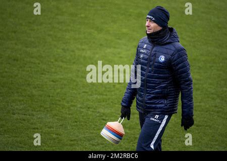 L'allenatore capo di Gent, Jess Thorup, è stato raffigurato durante una sessione di allenamento della squadra di calcio belga KAA Gent, giovedì 14 marzo 2019 a Gent. FOTO DI BELGA JASPER JACOBS Foto Stock