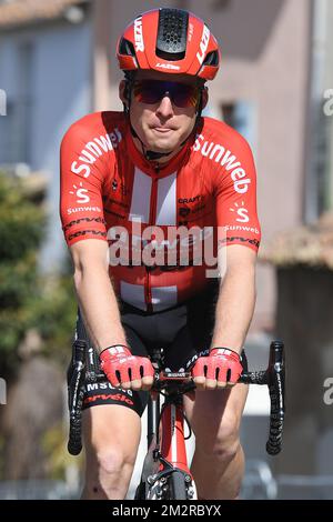 Il belga Jan Bakelants del Team Sunweb ha illustrato al via la sesta tappa della 77th edizione della gara ciclistica Parigi-Nizza, a 176,5 km da Peynier a Brignoles, Francia, venerdì 15 marzo 2019. La gara inizia il 10th e termina il 17th marzo. FOTO DI BELGA DAVID STOCKMAN Foto Stock