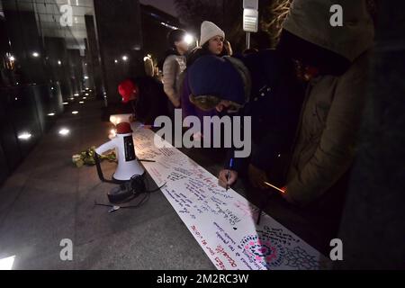 Immagine di una scia all'ambasciata neozelandese a Bruxelles, dopo gli attentati alla moschea di Christchurch, venerdì 15 marzo 2019. FOTO DI BELGA LAURIE DIEFFEMBACQ Foto Stock