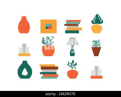 Arredamento casa in stile piatto grande set Illustrazione Vettoriale