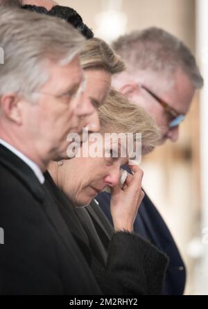 Re Filippo - Filip, la regina Mathilde, la principessa Astrid e il principe Laurent del Belgio hanno raffigurato durante la cerimonia funeraria del Cardinale Danneels, presso la Sint-Romboutskathedraal (Cattedrale di Saint-Rombaut) di Mechelen, venerdì 22 marzo 2019. Il Cardinale Danneels morì il 14th marzo all'età di 85 anni. BELGA FOTO PISCINA BENOIT DOPPAGNE Foto Stock