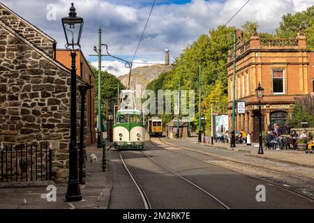 Blackpool Corporation Tram No. 236, National Tramway Museum, Crich, Matlock, Derbyshire, Inghilterra. Foto Stock