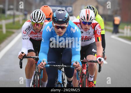 German Jasha Sutterlin of Movistar Team pictured in action during the men's elite stage of the Driedaagse Brugge - De Panne cycling race, 200,3km from Brugge to De Panne, Wednesday 27 March 2019. BELGA PHOTO DAVID STOCKMAN Stock Photo