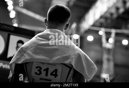 La ginnastica belga Jonathan Vrolix ha scattato foto durante le qualifiche ai Campionati europei di ginnastica artistica a Szczecin, Polonia, mercoledì 10 aprile 2019. La CE si svolge dal 10 al 14 aprile. FOTO DI BELGA ERIC LALMAND Foto Stock