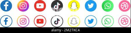 Icone dei social media o loghi dei social network raccolta di icone vettoriali piatte per app e siti web set vettoriale eps 10 Illustrazione Vettoriale