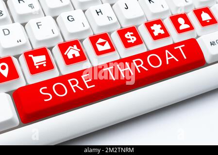 Segno di scrittura a mano dolente Throat. L'infiammazione di approccio di affari della faringe e delle fauce è risultato da un'irritazione Foto Stock