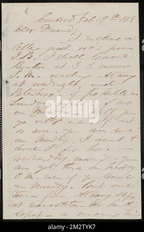 F. B. Sanborn autograph letter signed to [Thomas Wentworth Higginson], Concord, 19 February 1858 , Abolitionists, United States, Antislavery movements, United States, History, 19th century, Harpers Ferry W. Va., History, John Brown's Raid, 1859, Smith, Gerrit, 1797-1874. John Brown- Correspondence relating to John Brown and the raid on Harpers Ferry Stock Photo