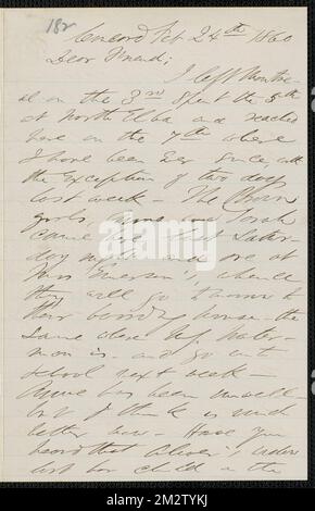 F. B. Sanborn autograph letter signed to [Thomas Wentworth Higginson], Concord, 24 February 1860 , Abolitionists, United States, Antislavery movements, United States, History, 19th century, Harpers Ferry W. Va., History, John Brown's Raid, 1859, Adams, Annie Brown, 1843-1926. John Brown- Correspondence relating to John Brown and the raid on Harpers Ferry Stock Photo