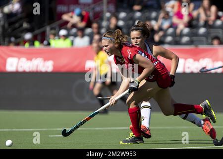 Paoline Leclef del Belgio ha mostrato in azione durante una partita di hockey tra le Pantere rosse del Belgio e la Germania, domenica 02 giugno 2019 a Wilrijk, Anversa, partita 10/16 della competizione femminile della FIH Pro League. BELGA FOTO KRISTOF VAN ACCOM Foto Stock