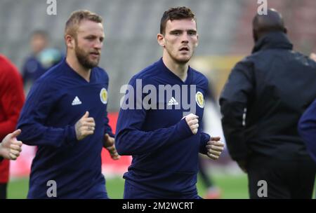 Andrew Robertson, scozzese, è stato raffigurato nel corso di una sessione di allenamento della nazionale scozzese di calcio, lunedì 10 giugno 2019 a Bruxelles. Domani la squadra incontrerà i Red Devils del Belgio in una partita di qualificazione UEFA euro 2020. BELGA PHOTO VIRGINIE LEFOUR Foto Stock