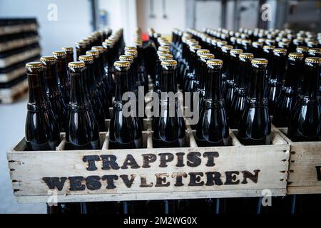 L'immagine mostra le casse di birra al Sint-Sixtusabdij (Abbaye Saint-Sixte - Abbazia di Saint-Sisto), la birreria Trappista Westvleteren, venerdì 14 giugno 2019 a Westvleteren. BELGA FOTO KURT DESPLENTER Foto Stock