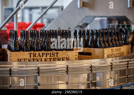 L'immagine mostra le casse di birra al Sint-Sixtusabdij (Abbaye Saint-Sixte - Abbazia di Saint-Sisto), la birreria Trappista Westvleteren, venerdì 14 giugno 2019 a Westvleteren. BELGA FOTO KURT DESPLENTER Foto Stock