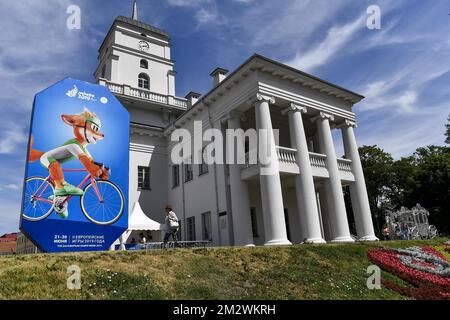 L'illustrazione mostra Minsk durante la preparazione in vista della seconda edizione dei "Giochi europei" che si terrà dal 21 al 30 giugno a Minsk, in Bielorussia. Il belga presenterà 51 atleti provenienti da 11 sport. FOTO DI BELGA DIRK WAEM Foto Stock