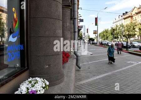 L'illustrazione mostra Minsk durante la preparazione in vista della seconda edizione dei "Giochi europei" che si terrà dal 21 al 30 giugno a Minsk, in Bielorussia. Il belga presenterà 51 atleti provenienti da 11 sport. FOTO DI BELGA DIRK WAEM Foto Stock