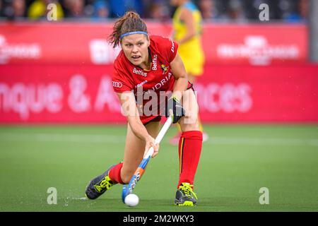 Paoline Leclef del Belgio ha mostrato in azione durante una partita di hockey tra le Pantere rosse del Belgio e l'Australia, mercoledì 19 giugno 2019 a Wilrijk, Anversa, partita 15/16 della competizione femminile della FIH Pro League. BELGA FOTO LUC CLAESSEN Foto Stock