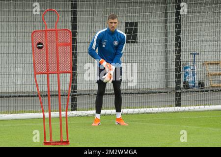 Il portiere di Gent, Jari De Busser, è stato raffigurato durante una sessione di allenamento della squadra di calcio belga KAA Gent, giovedì 20 giugno 2019 a Gent, in preparazione della prossima stagione 2019-2020 della Jupiler Pro League. FOTO DI BELGA JAMES ARTHUR GEKIERE Foto Stock