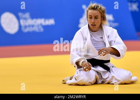 Judoka belga Charline Van Snick ha mostrato durante la gara di judo femminile -52kg ai Giochi europei di Minsk, Bielorussia, sabato 22 giugno 2019. La seconda edizione dei "Giochi europei" si svolge dal 21 al 30 giugno a Minsk, in Bielorussia. Il Belgio presenterà 51 atleti provenienti da 11 sport. FOTO DI BELGA DIRK WAEM Foto Stock